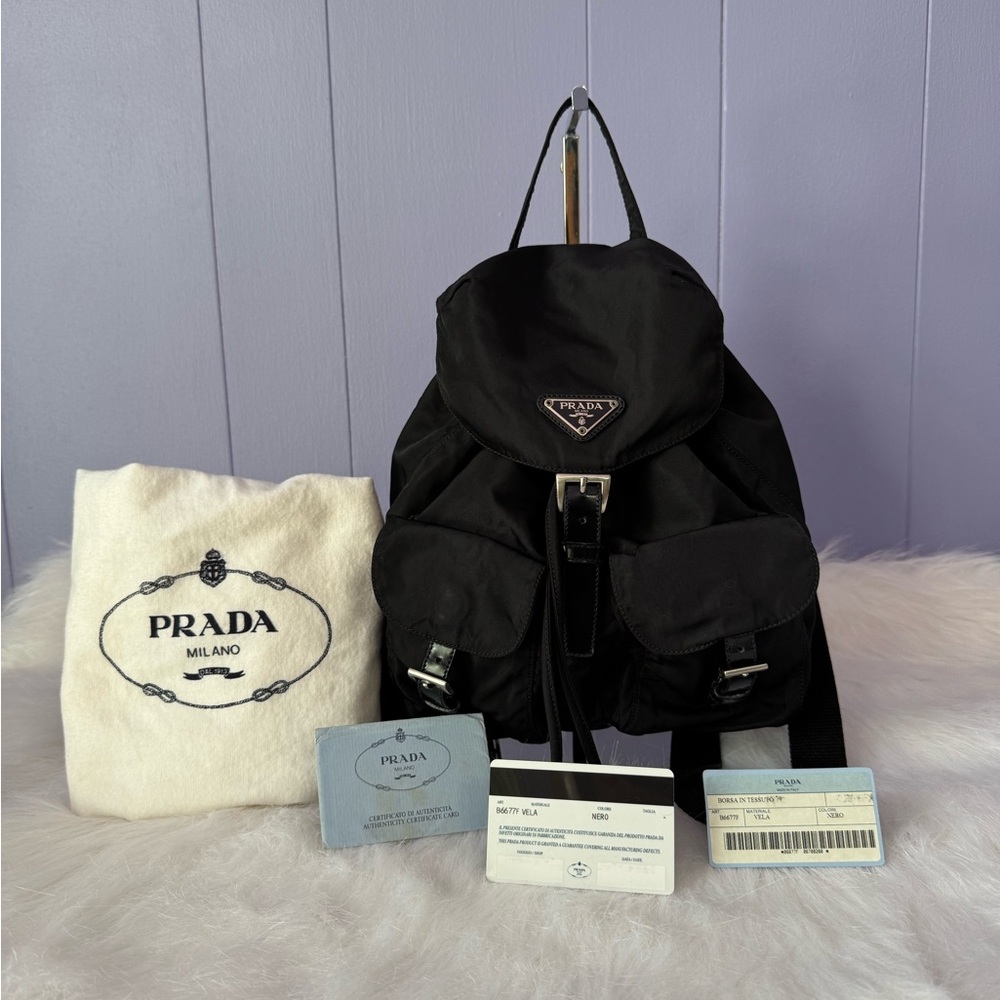 Authentic Prada Vela Mini Backpack in Black Nylon Tessuto-Full Set Cards Dustbag - Picture 2 of 16